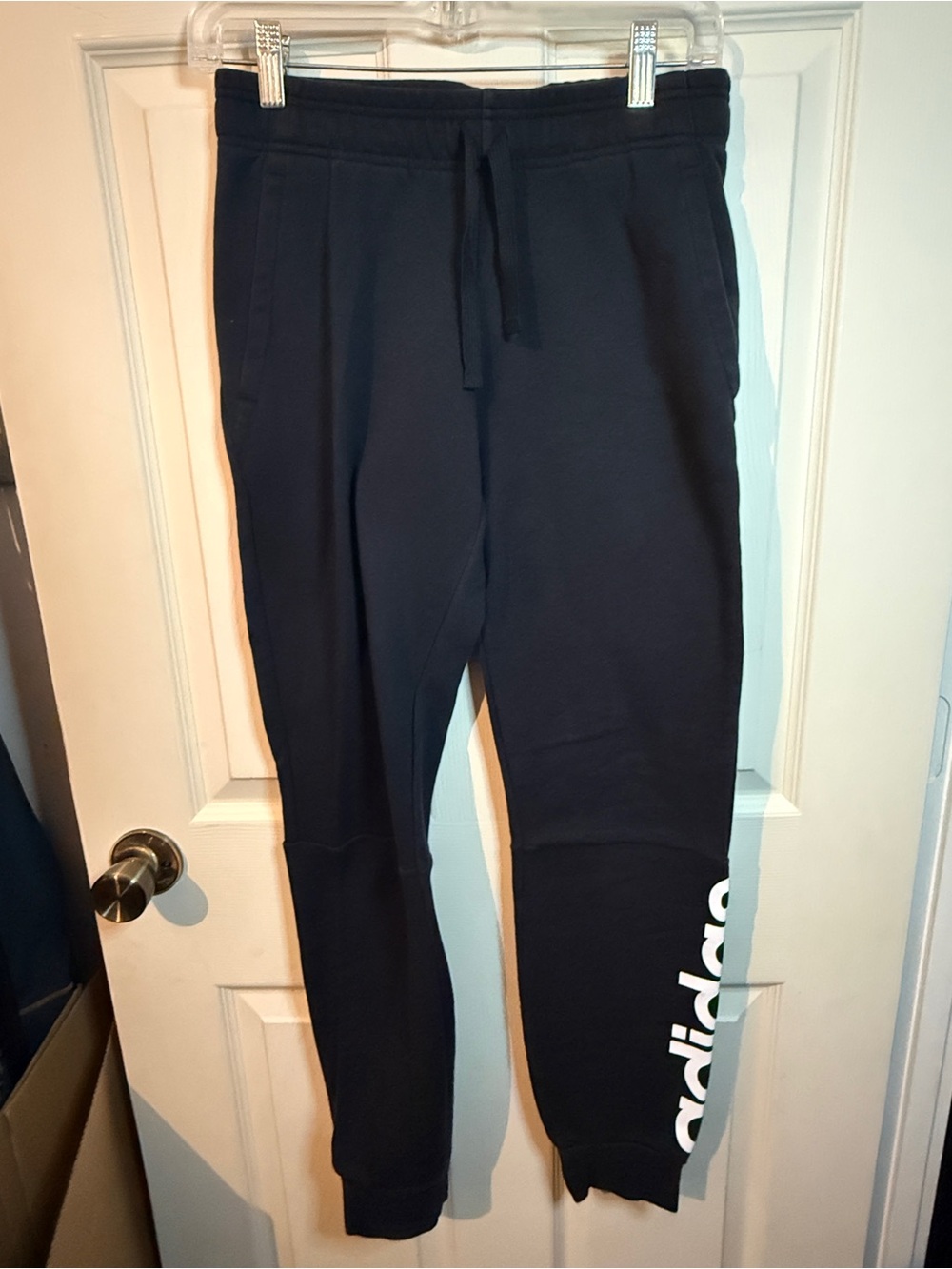 Adidas Black Jogger Sweatpants White Side Logo Woman’s Size Small